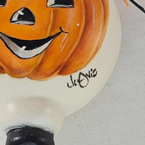 Vintage Hand Painted Halloween Jack O Lantern Wall Decor Ribbons Pumpkin Signed - Picture 2 of 8